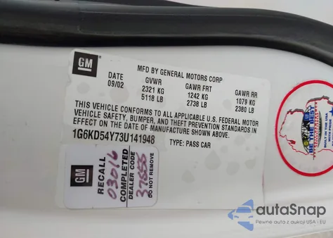 2003 Cadillac Deville Standard из США, поврежденный, VIN 1G6KD54Y73U141948